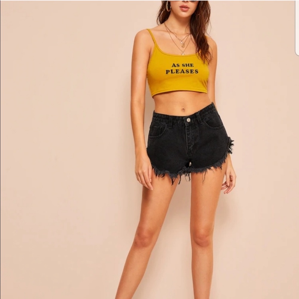 Curved Hem Black Denim Shorts - Picture 5 of 6